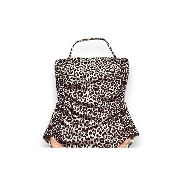 NWT J.Crew Leopard Print Bandeau Ruched One Piece Halter Swimsuit 0 Brown #2886 - Picture 3 of 12